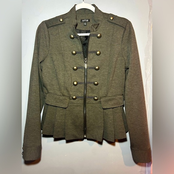 Apt. 9 Women's Gray Charcoal Heather Zip Jacket small Flare Hem ButtonsNWOT - Picture 1 of 6